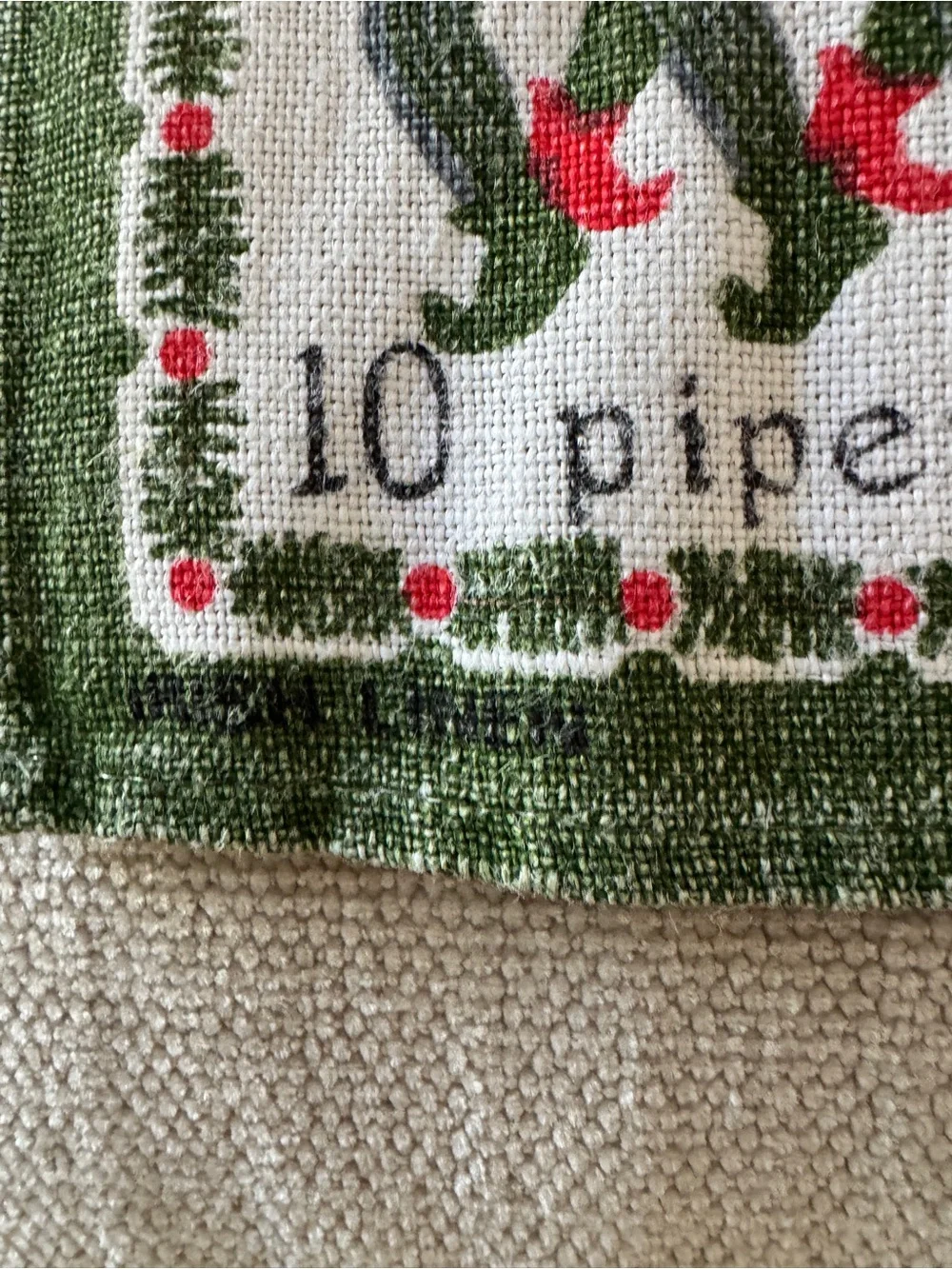 Vintage 12 Days of Christmas Irish Linen Tea Towel - Made in Ireland 1960s-1970s